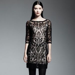 Catherine Malandrino Cream and Black Lace Dress